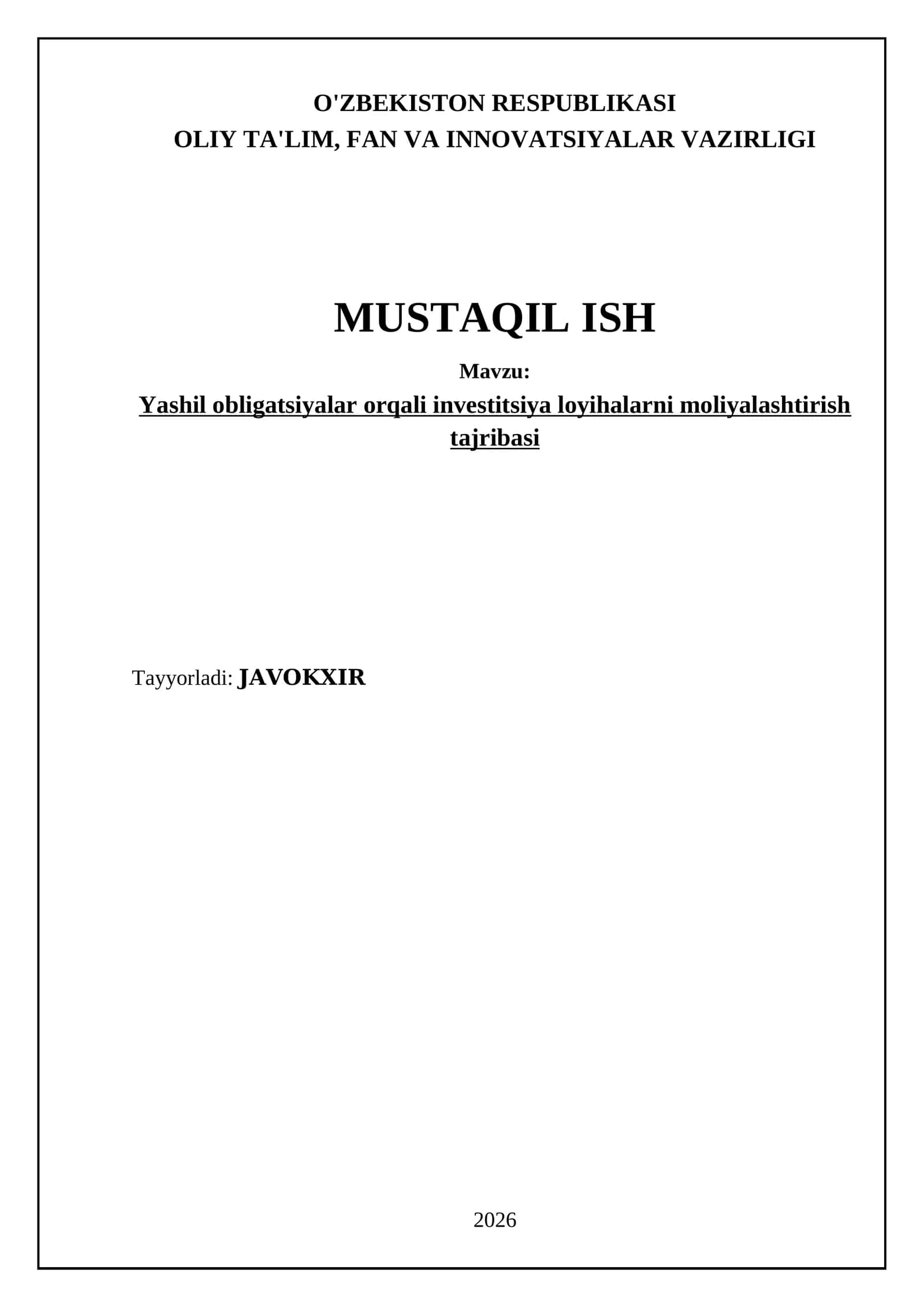 Yashil obligatsiyalar orqali investitsiya loyihalarni moliyalashtirish tajribasi 1