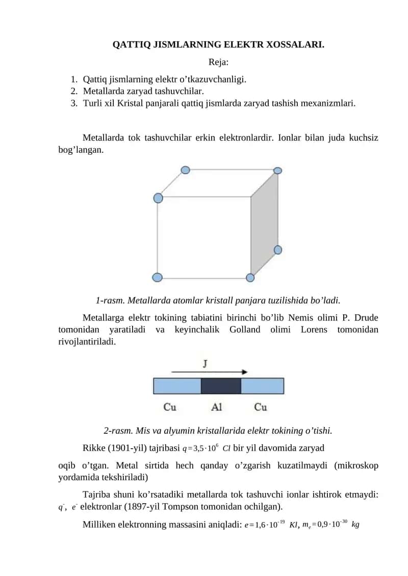 QATTIQ JISMLARNING ELEKTR XOSSALARI 1