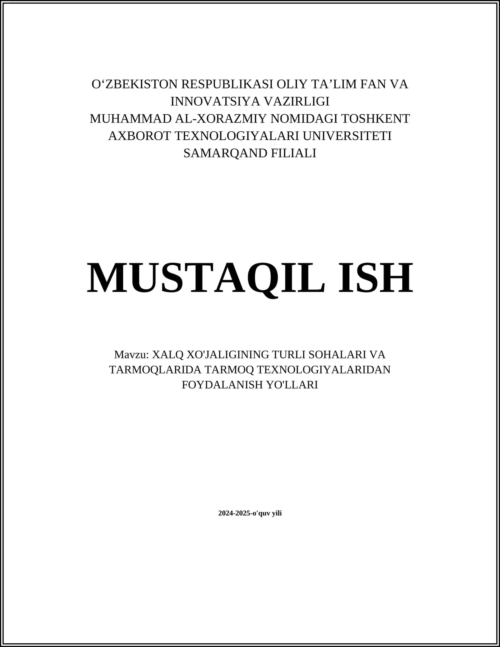Telekommunikatsiya sohasida tarmoqlar texnologiyalari 1