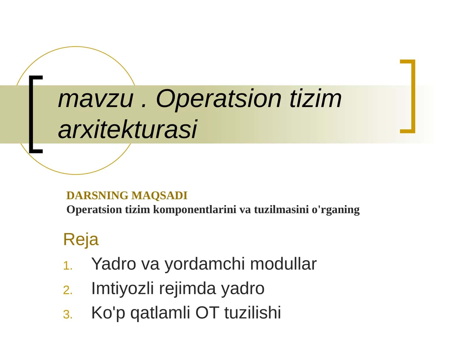Operatsion tizim arxitekturasi 1