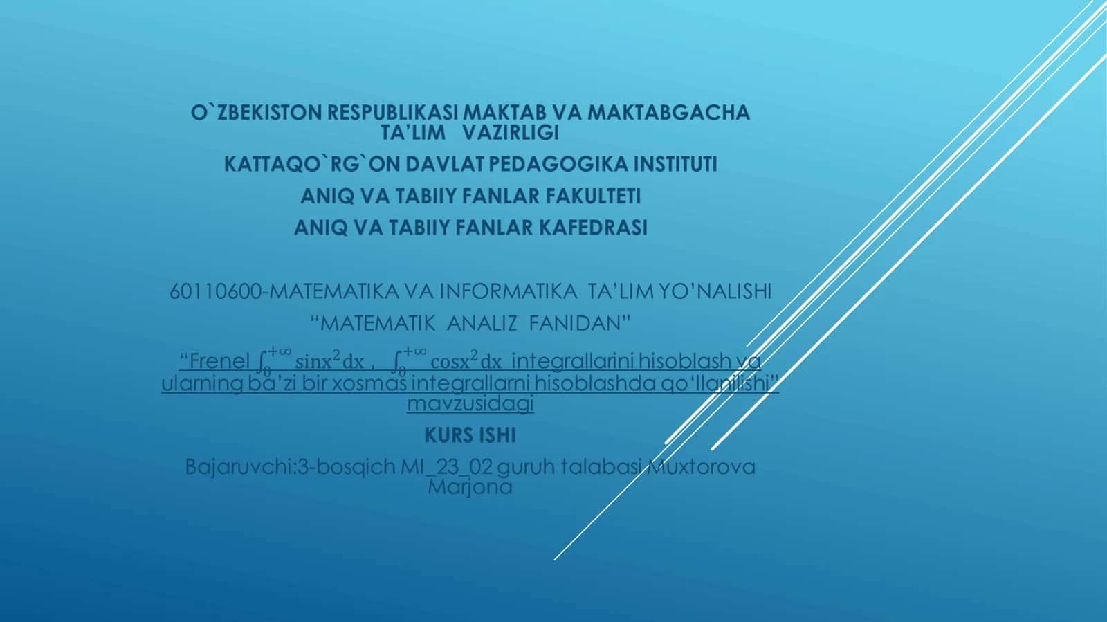 Xosmas integrallar nazariyasi 1