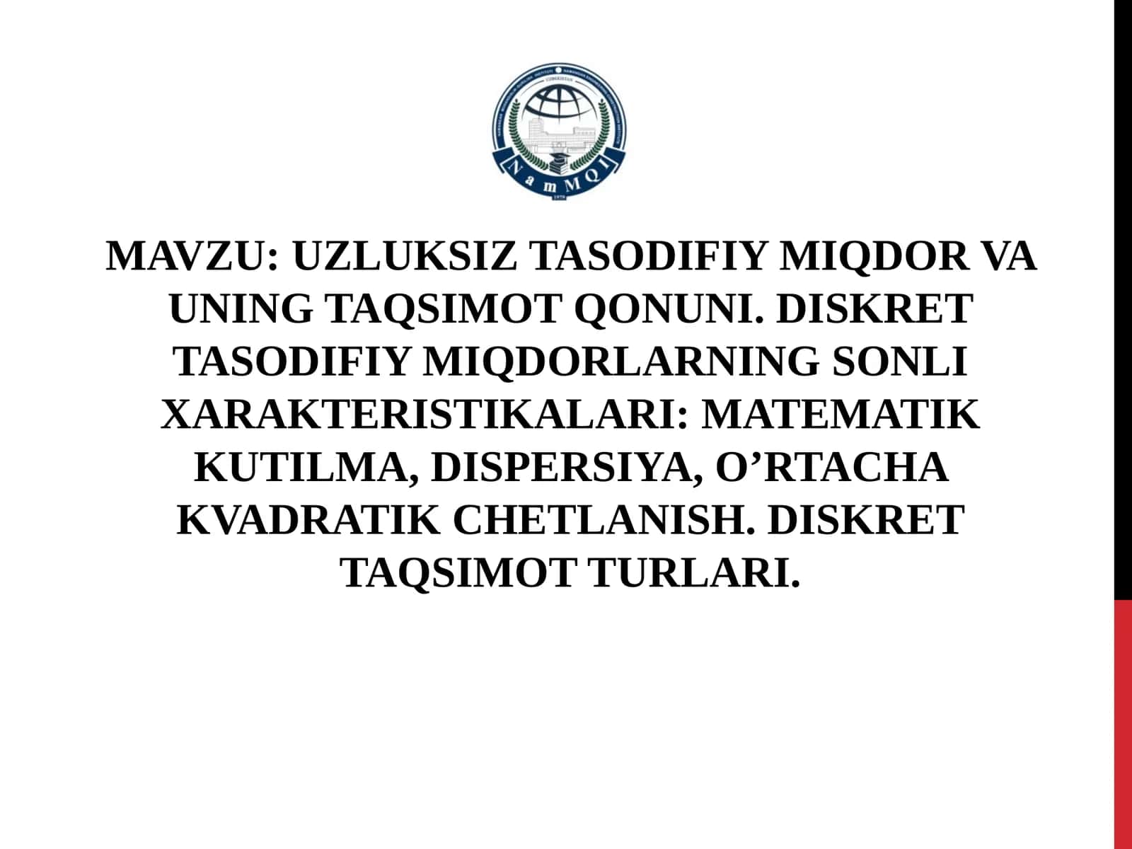 UZLUKSIZ TASODIFIY MIQDOR VA UNING TAQSIMOT QONUNI 1