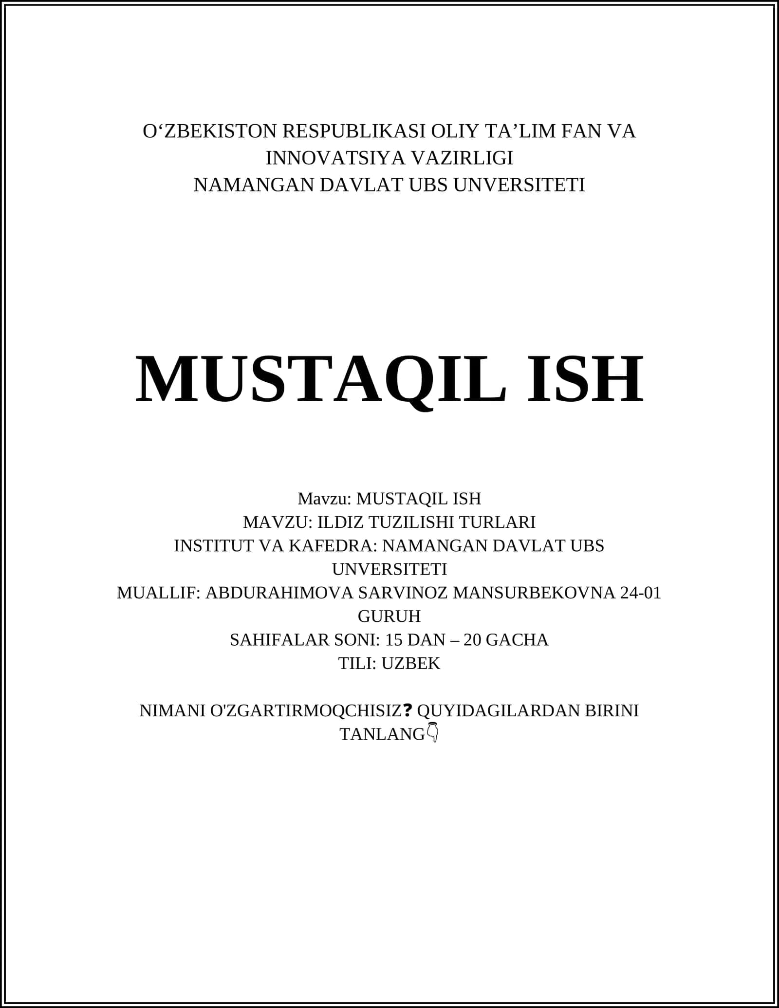ILDIZ TUZILISHI TURLARI 1