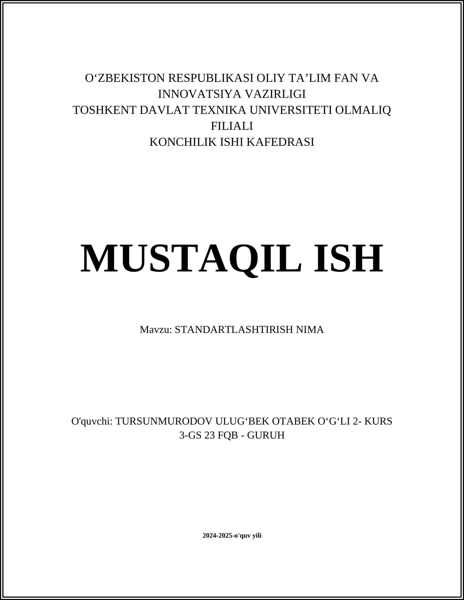 STANDARTLASHTIRISH NIMA 1