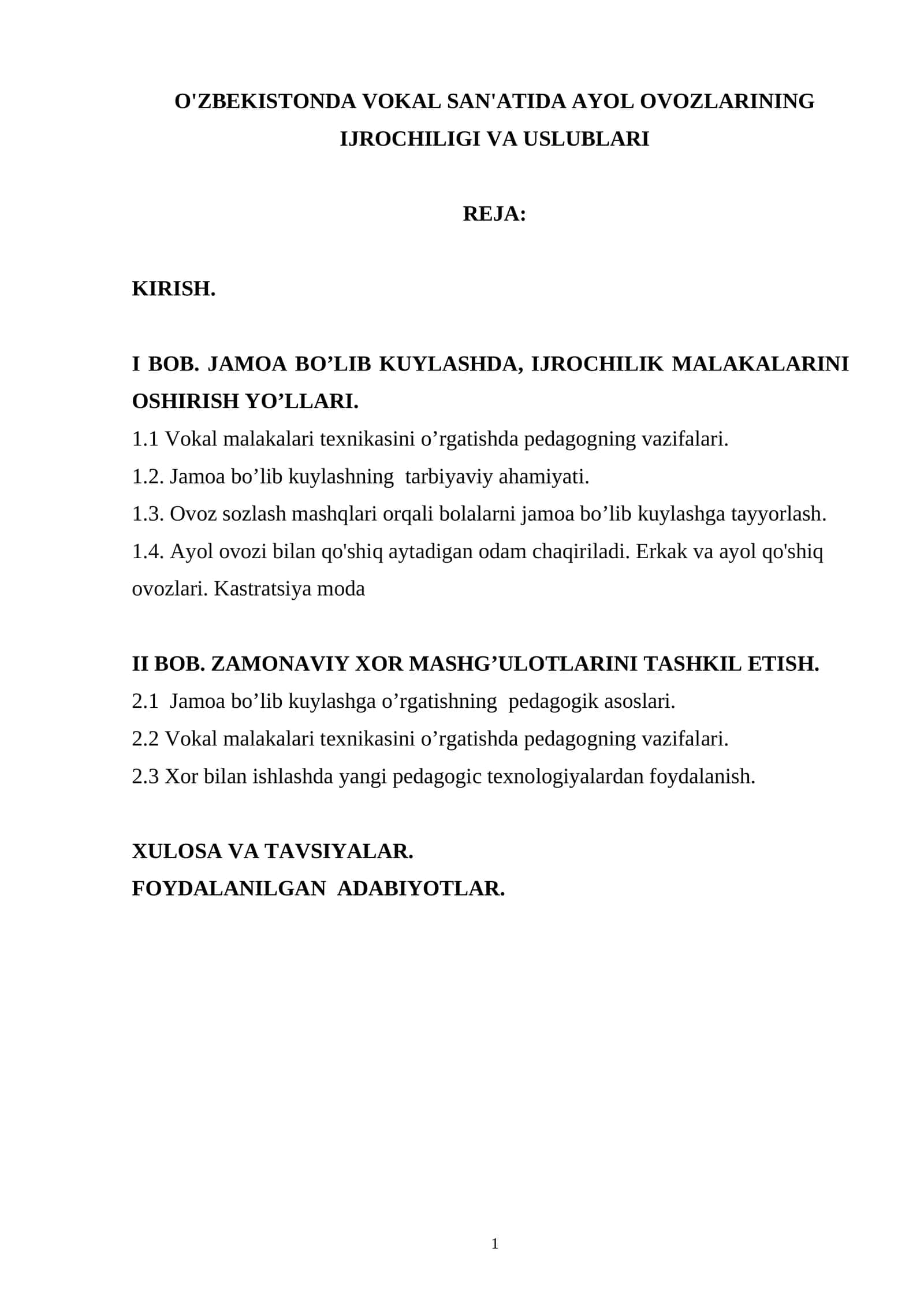 O'ZBEKISTONDA VOKAL SAN'ATIDA AYOL OVOZLARINING IJROCHILIGI VA USLUBLARI 1