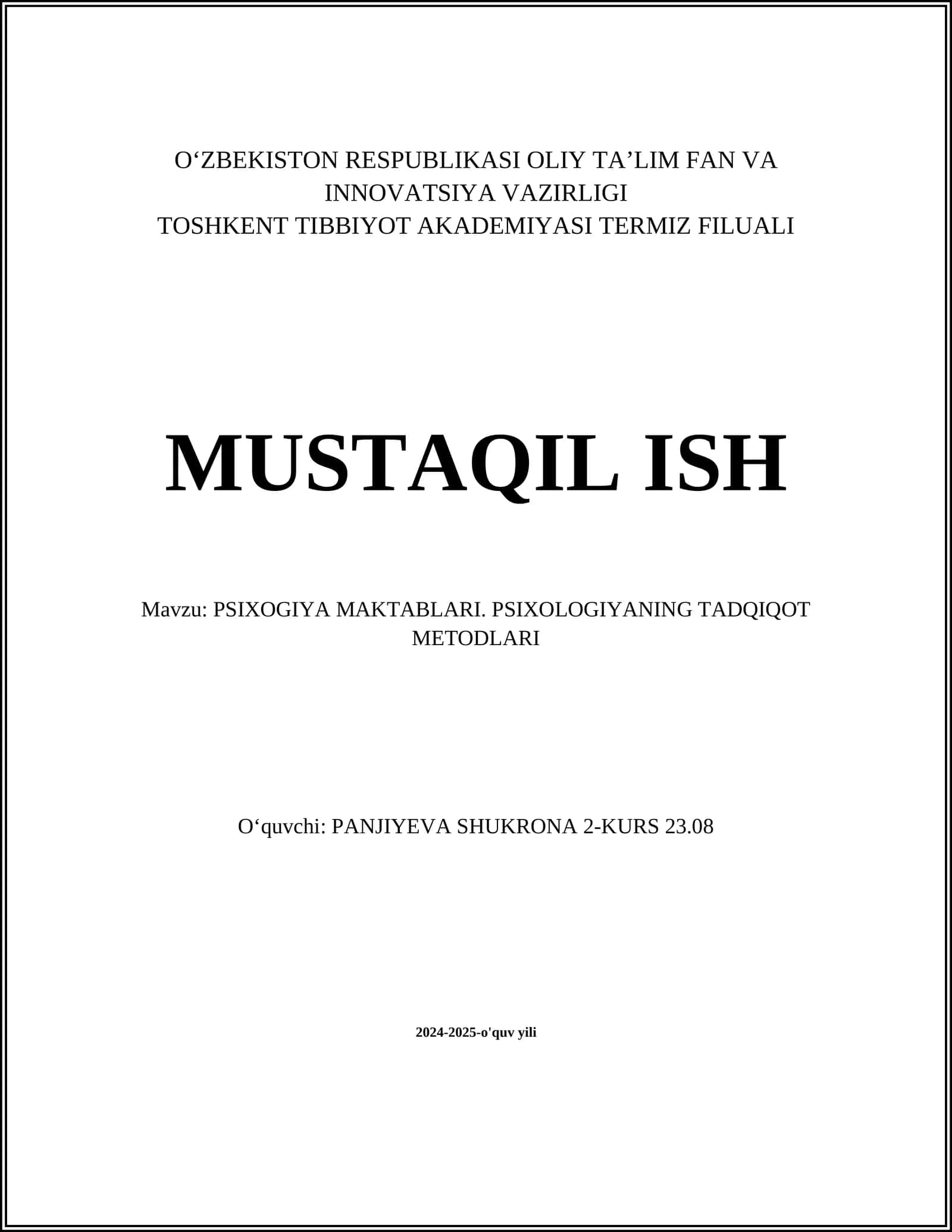 PSIXOGIYA MAKTABLARI. PSIXOLOGIYANING TADQIQOT METODLARI 1