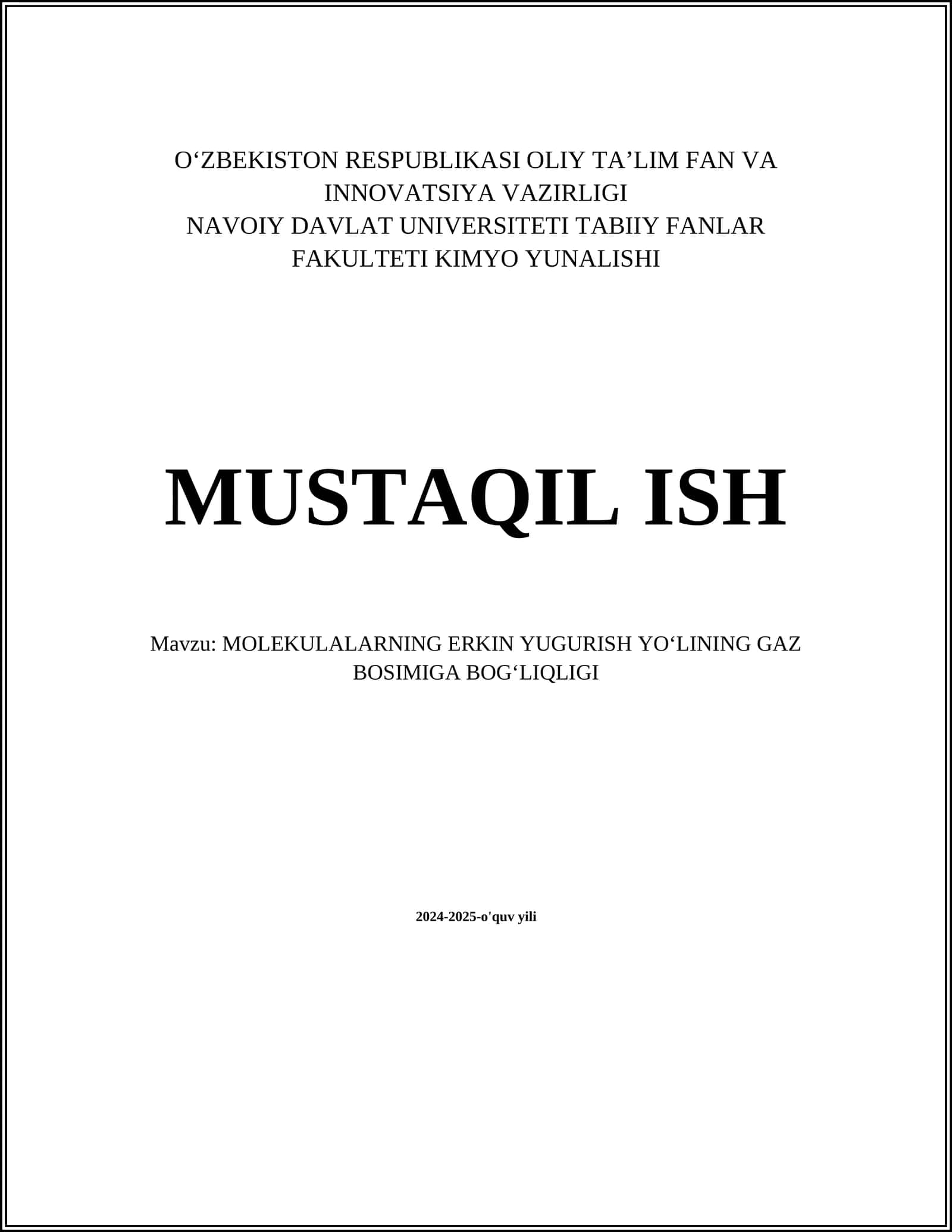 MOLEKULALARNING ERKIN YUGURISH YOʻLINING GAZ BOSIMIGA BOGʻLIQLIGI 1