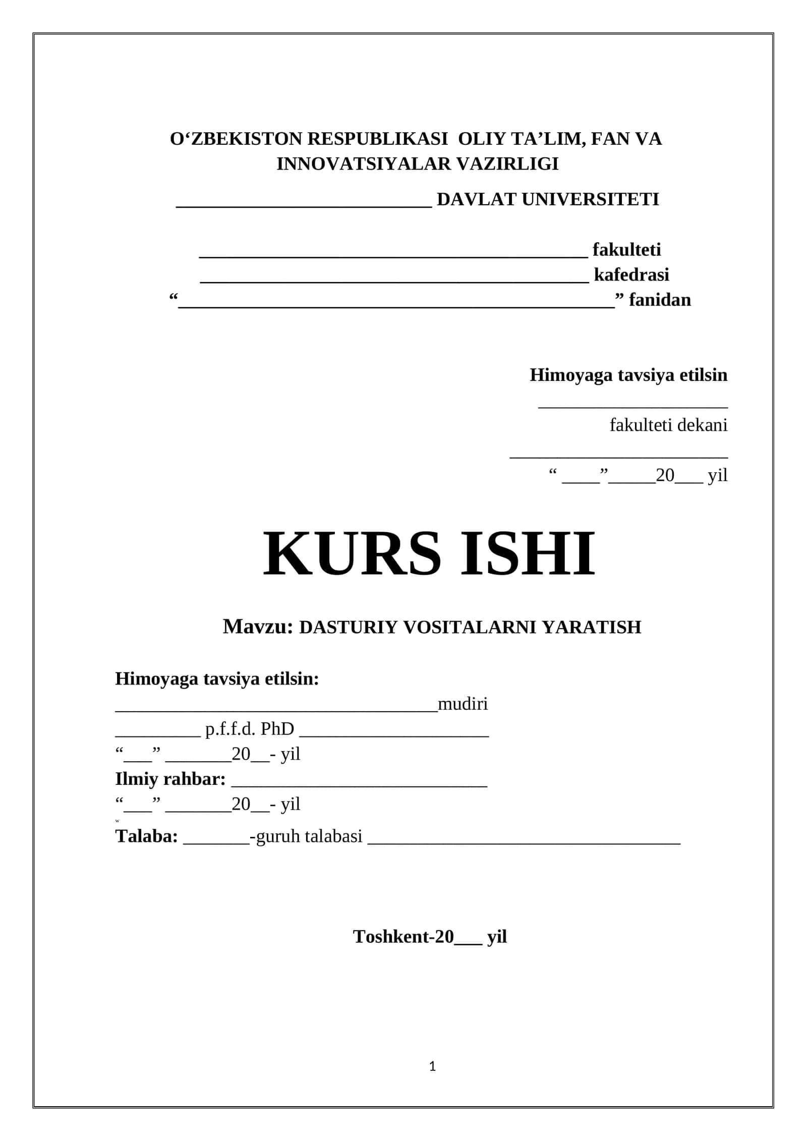DASTURIY VOSITALARNI YARATISH 1
