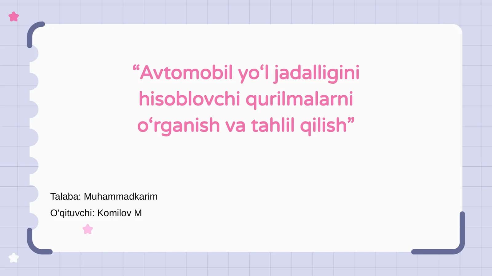 Avtomobil yo‘l jadalligini hisoblovchi qurilmalarni o‘rganish va tahlil qilish 1