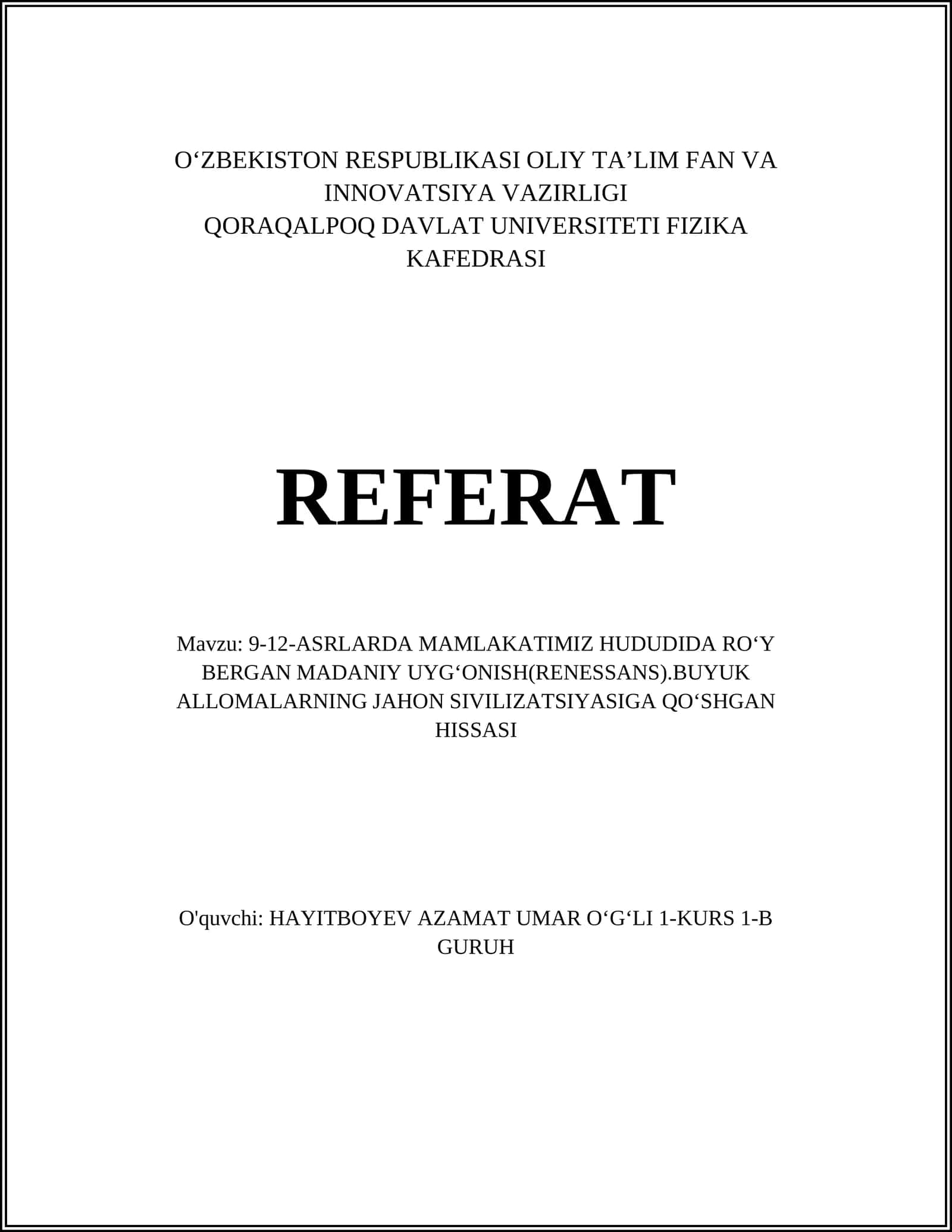 O‘rta asr Rivoshlanish Davri 1