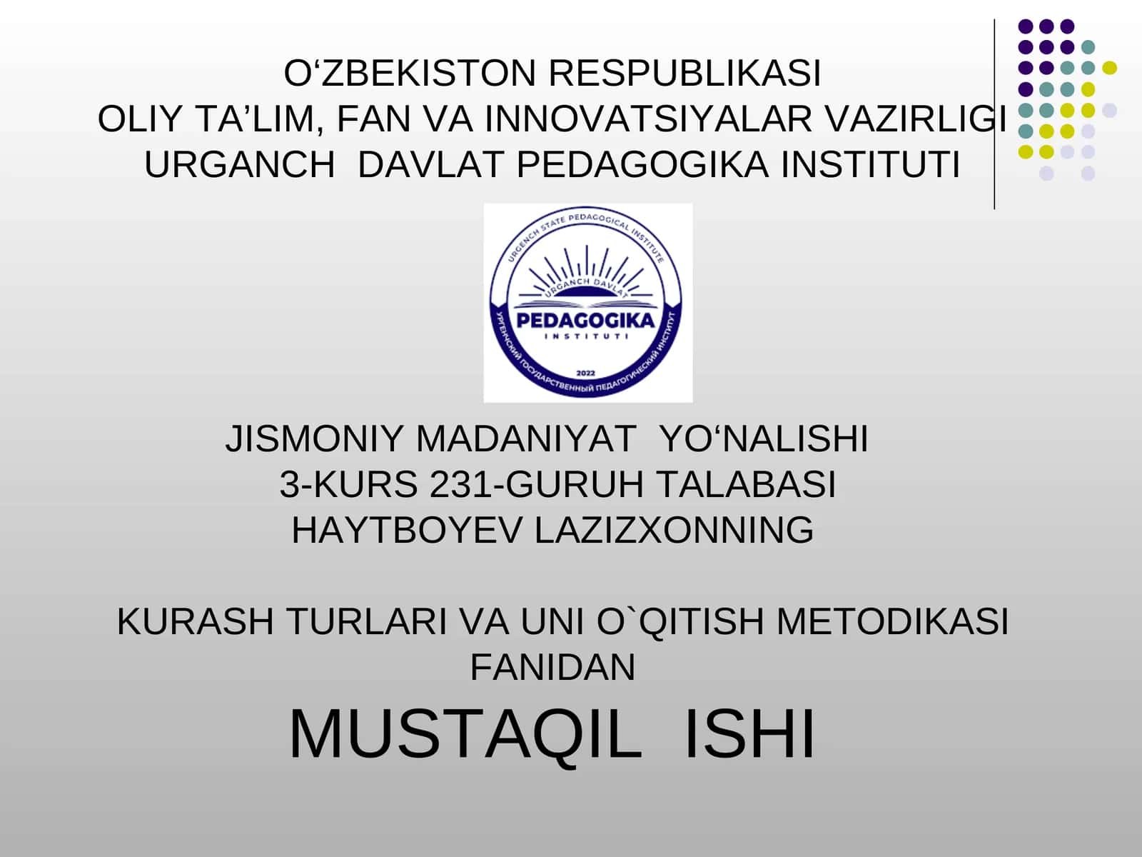 Sambo kurashi boʻyicha musobaqalarni tashkil etish va ularga hakamlik qilish 1
