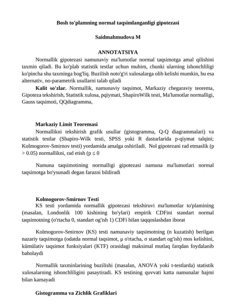 Normallik gipotezasi 1