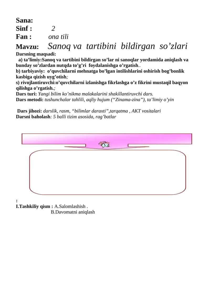 Sanoq va tartibini bildirgan so’zlari 1
