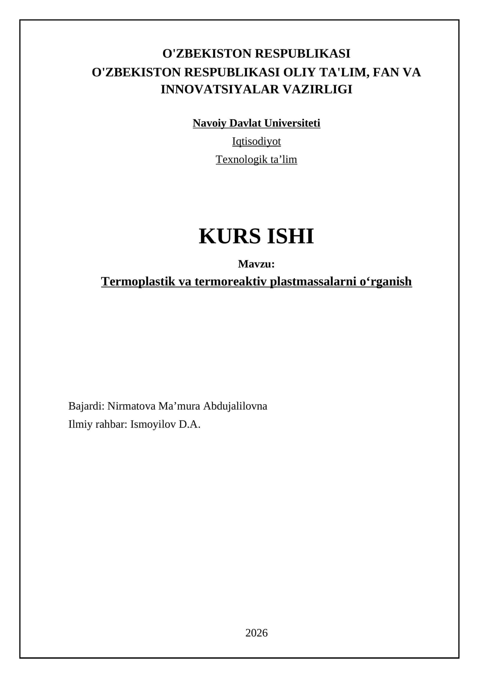 Termoplastik va termoreaktiv plastmassalarni oʻrganish 1