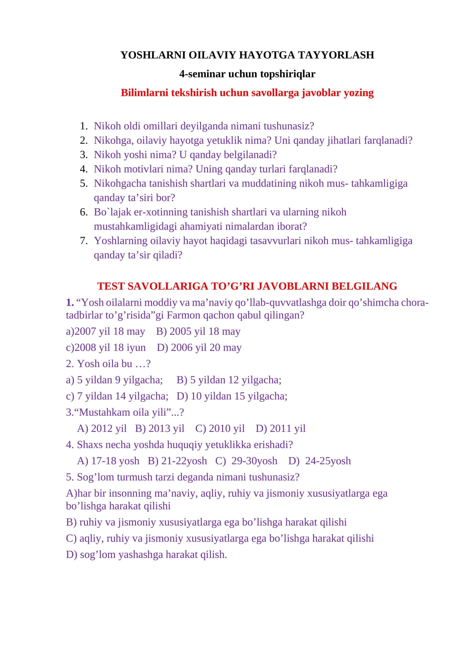 YOSHLARNI OILAVIY HAYOTGA TAYYORLASH 1