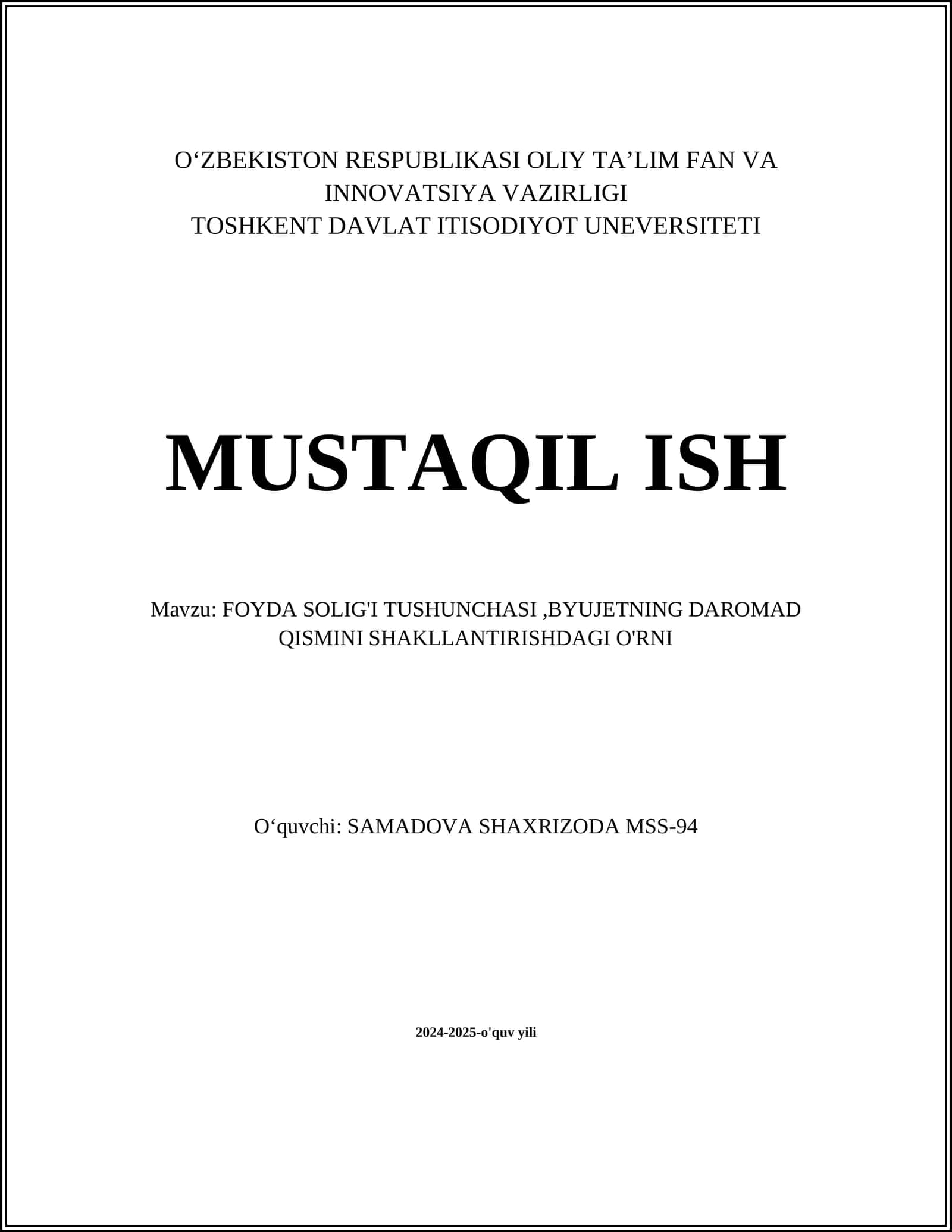 FOYDA SOLIG'I TUSHUNCHASI 1
