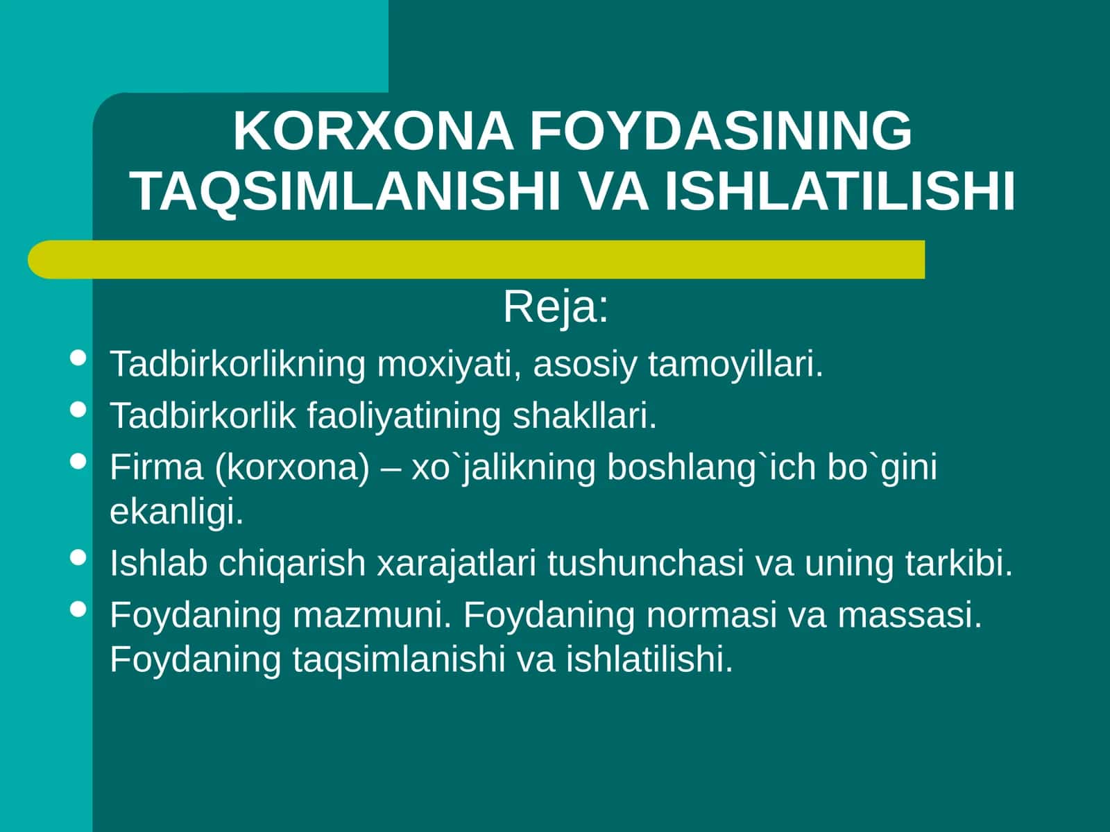 KORXONA FOYDASINING TAQSIMLANISHI VA ISHLATILISHI 1