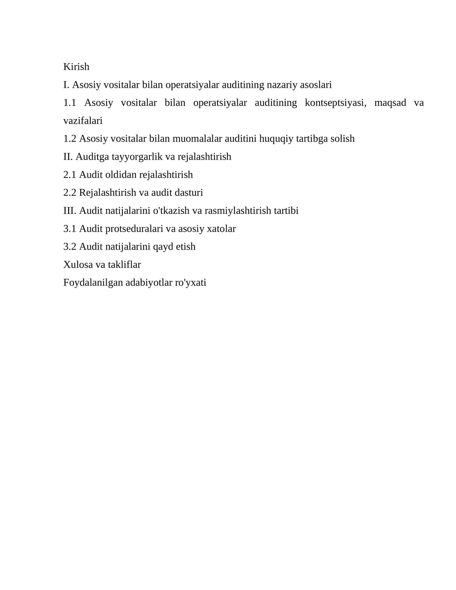 Asosiy vositalar bilan operatsiyalar auditining nazariy asoslari 1