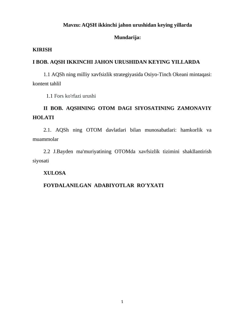 AQSH ikkinchi jahon urushidan keying yillarda 1