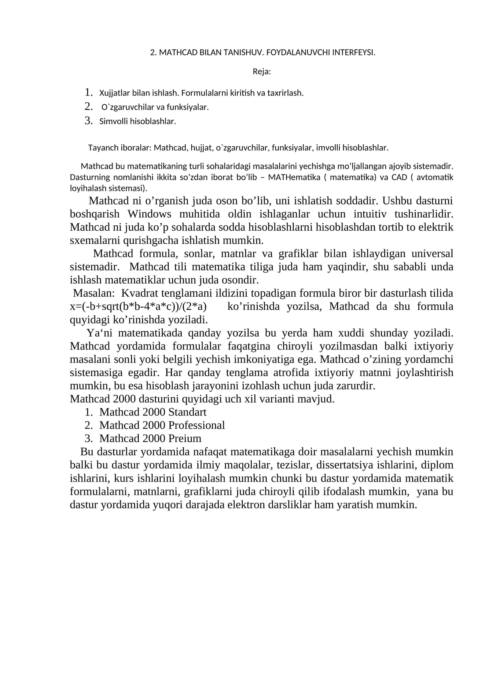 MATHCAD BILAN TANISHUV 1