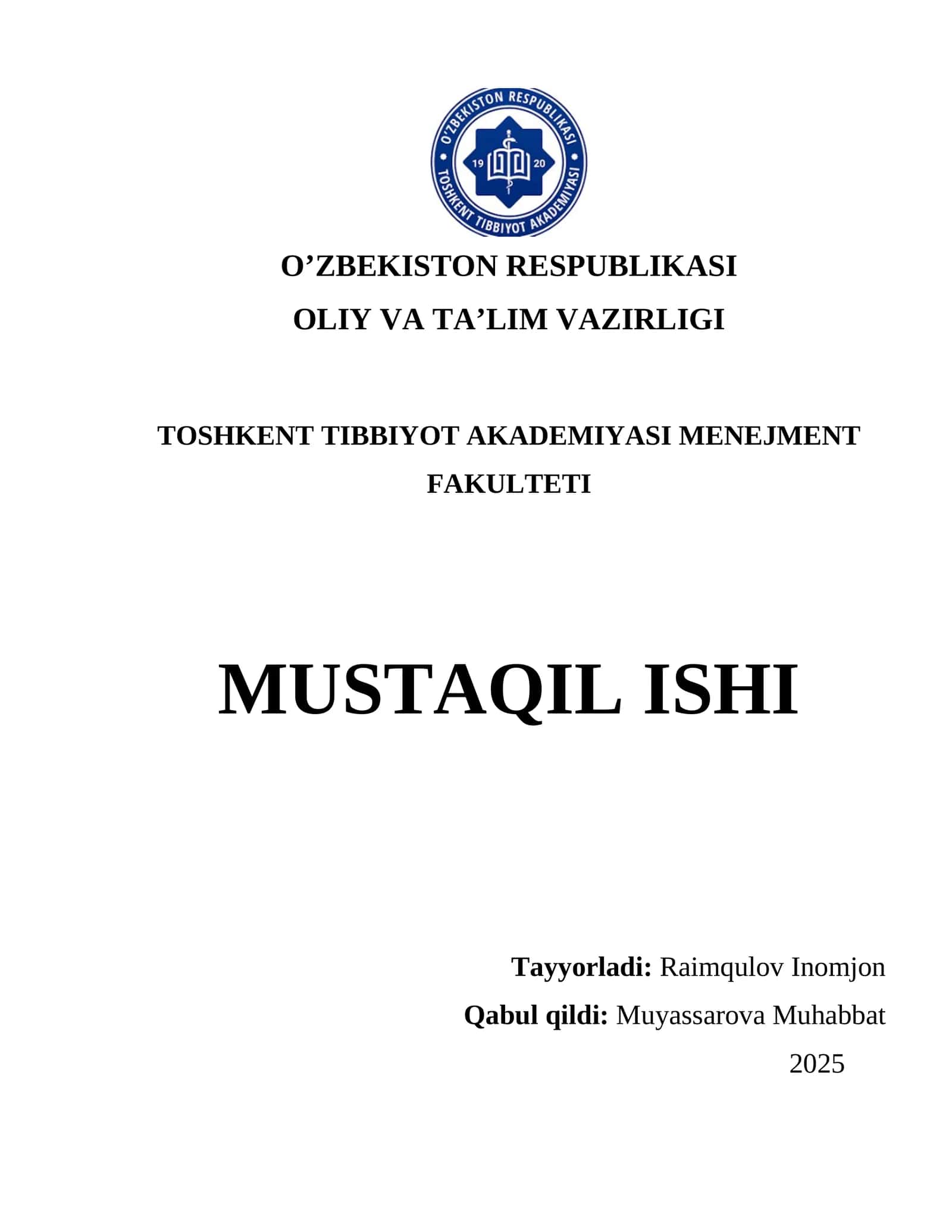 Aholining qarishi mavzusi bo‘yicha test savollari va javoblari 1