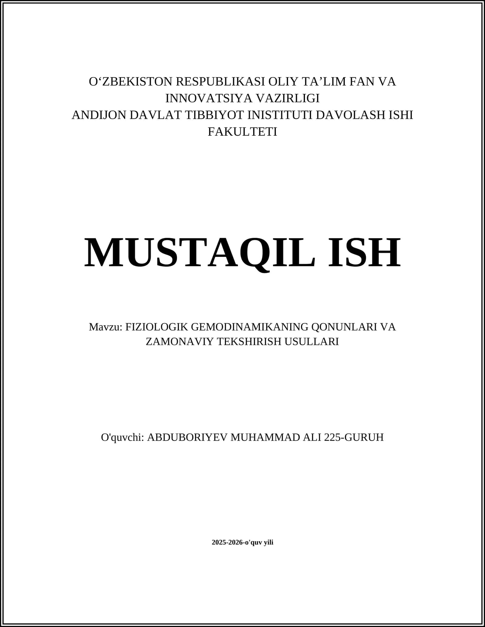 FIZIOLOGIK GEMODINAMIKANING QONUNLARI VA ZAMONAVIY TEKSHIRISH USULLARI 1