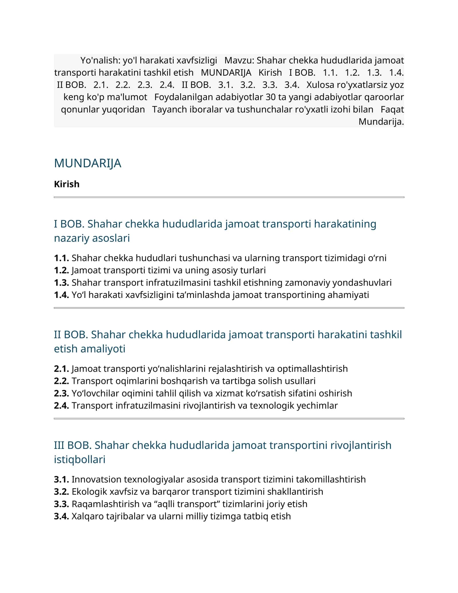 Shahar chekka hududlarida jamoat transporti harakatini tashkil etish 1