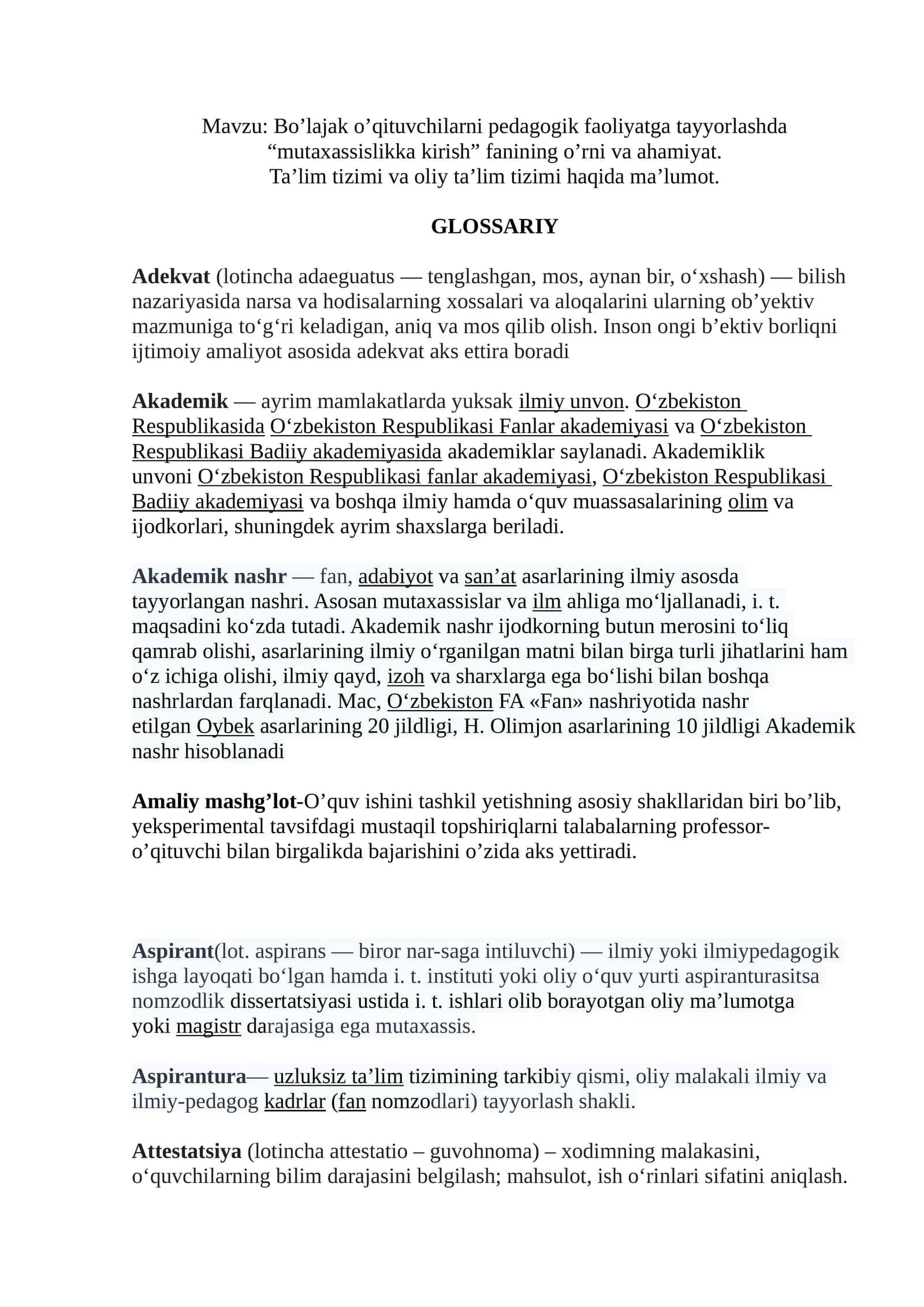 Bo’lajak o’qituvchilarni pedagogik faoliyatga tayyorlashda “mutaxassislikka kirish” fanining o’rni va ahamiyat 1