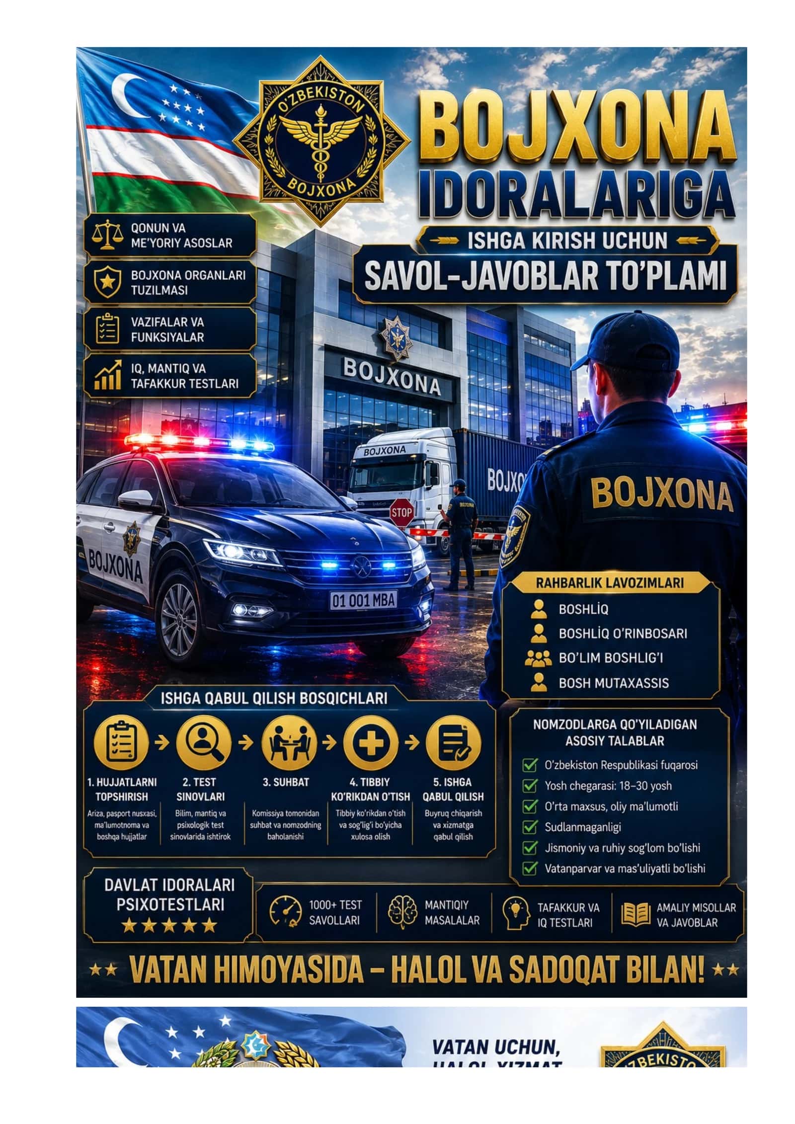 BOJXONA IDORALARIGA ISHGA KIRISH test SAVOL-JAVOBLARI 1