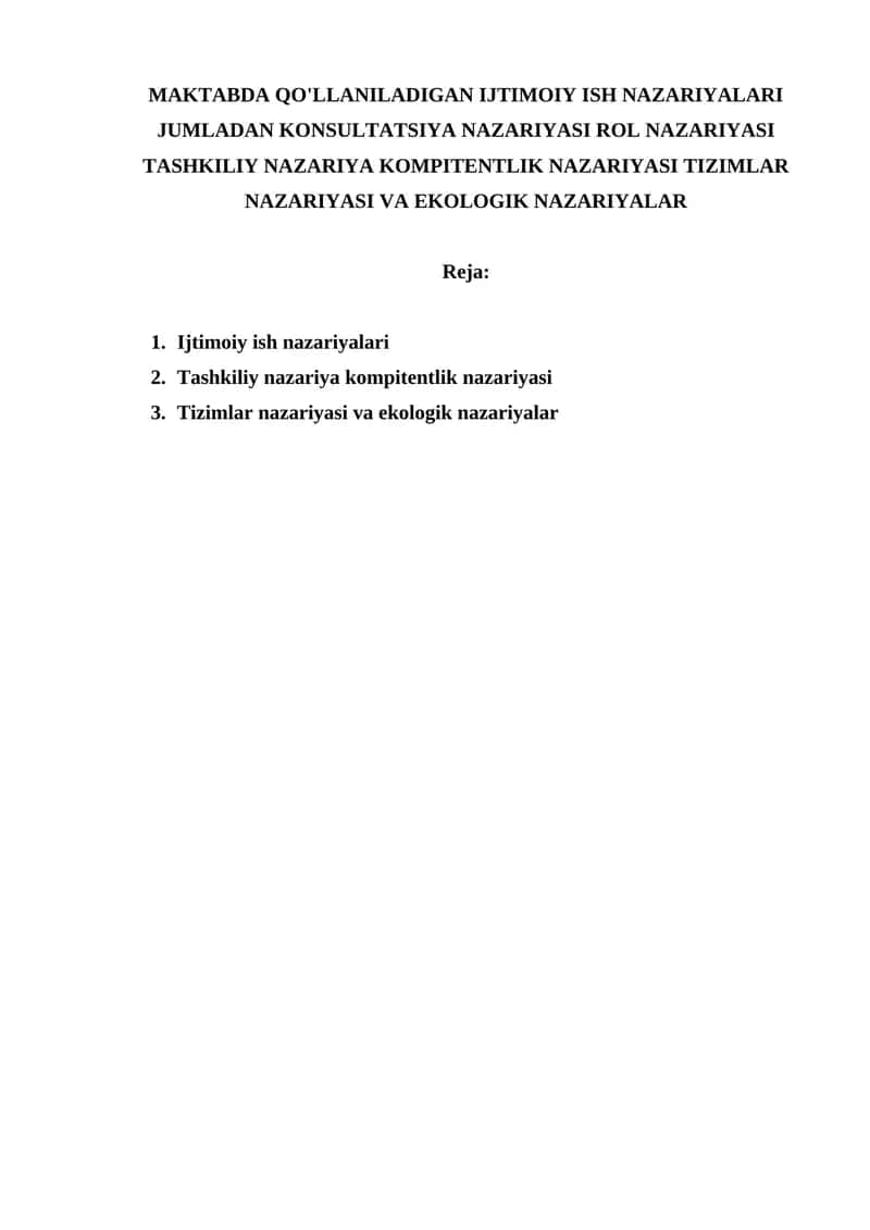 Ijtimoiy Ish Nazariyasi 1