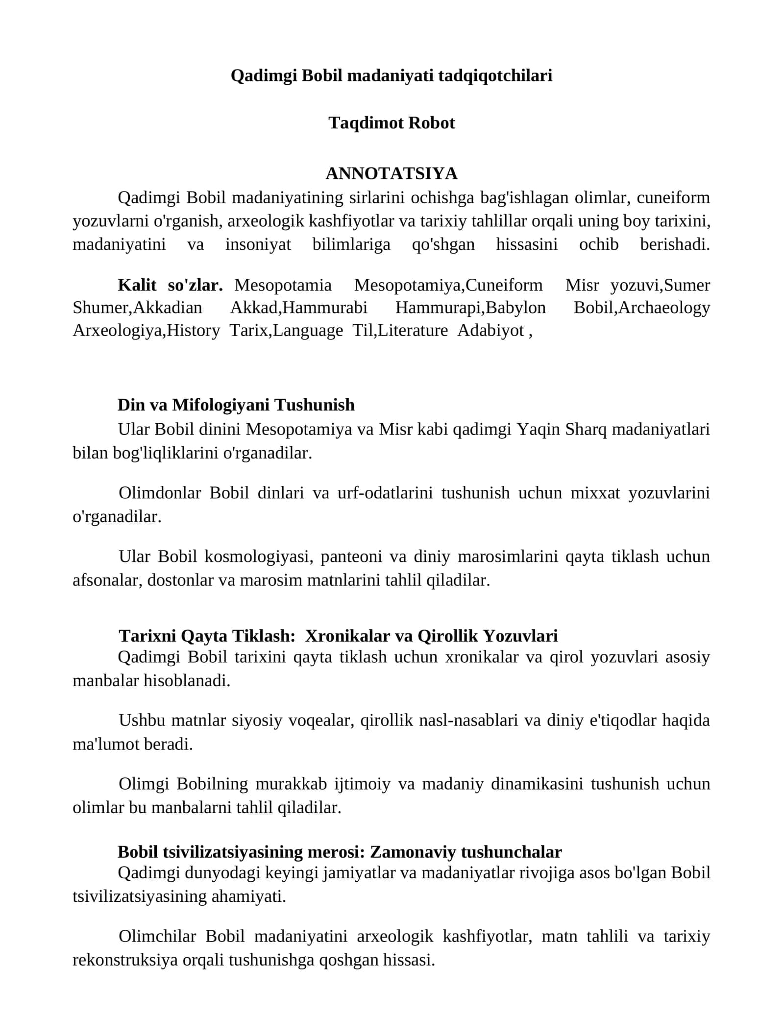 Qadimgi Bobil madaniyati tadqiqotchilari 1