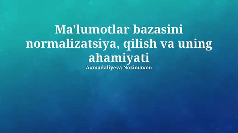 Normalizatsiya Turlari 1