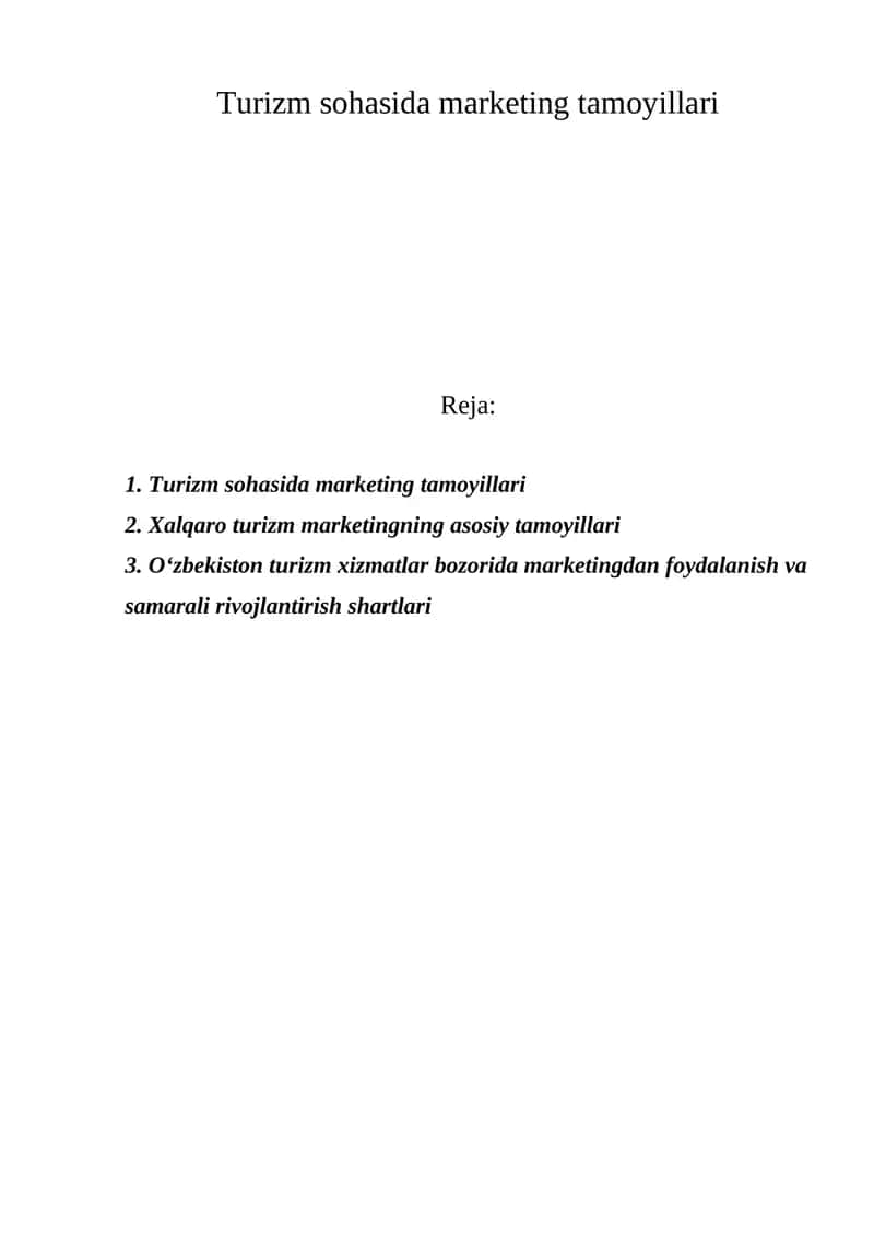 Turizm sohasida marketing tamoyillari 1
