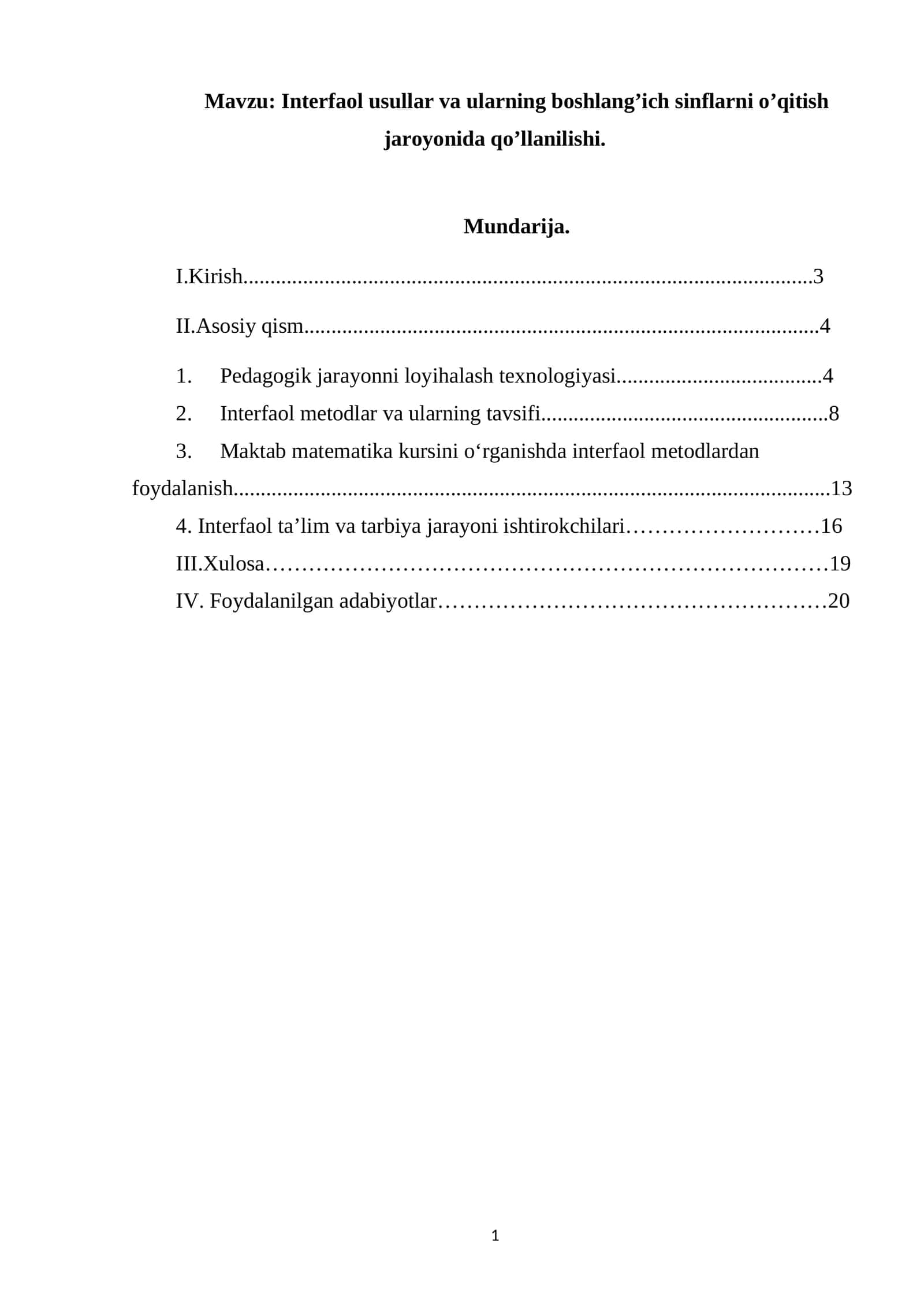 Interfaol Usullar va Ularning Boshlang’ich Sinflarni O’qitish Jaroyonida Qo’llanilishi 1