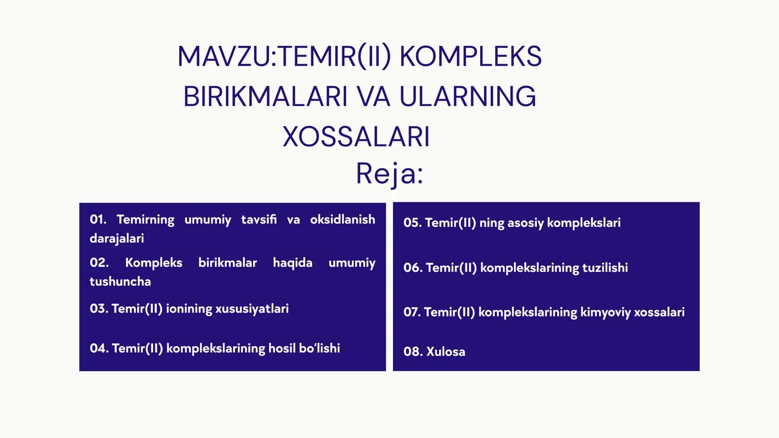 TEMIR(II) KOMPLEKS BIRIKMALARI VA ULARNING XOSSALARI 1