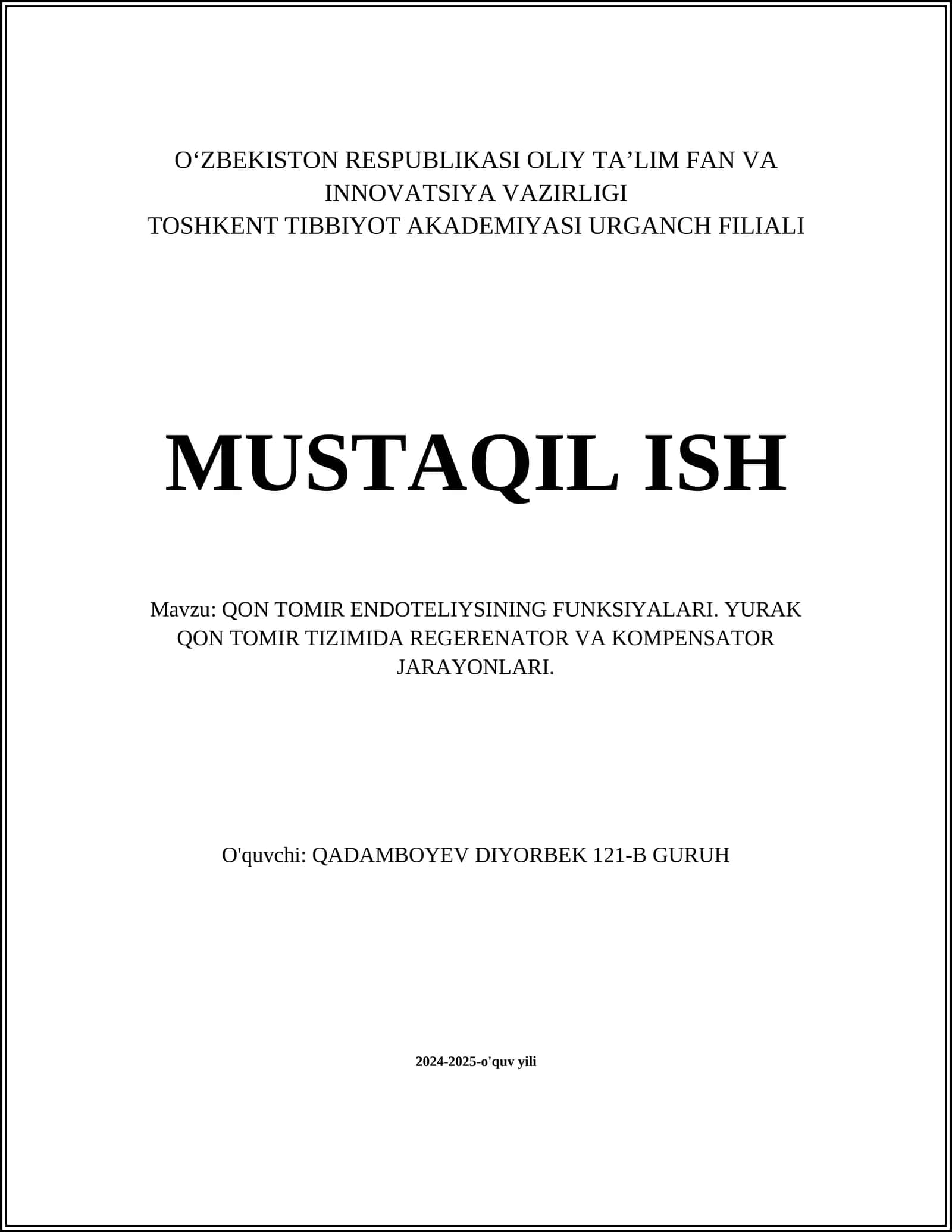 QON TOMIR ENDOTELIYSINING FUNKSIYALARI 1