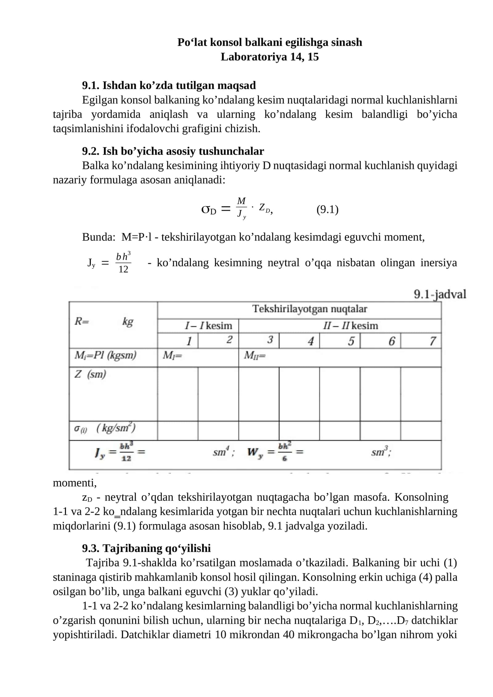 Po‘lat konsol balkani egilishga sinash 1
