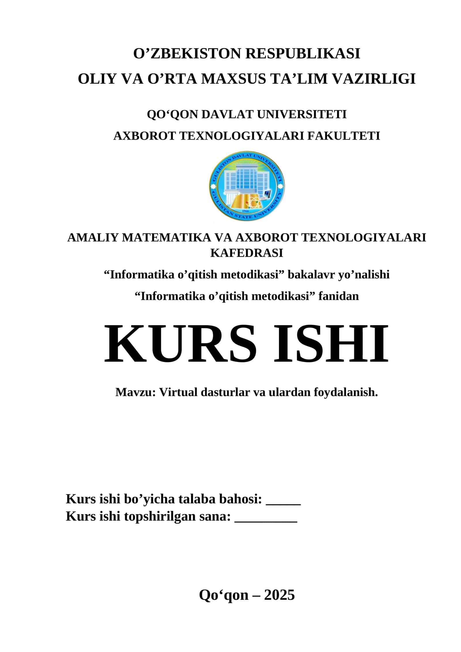 Virtual dasturlar va ulardan foydalanish. kurs ishi 1