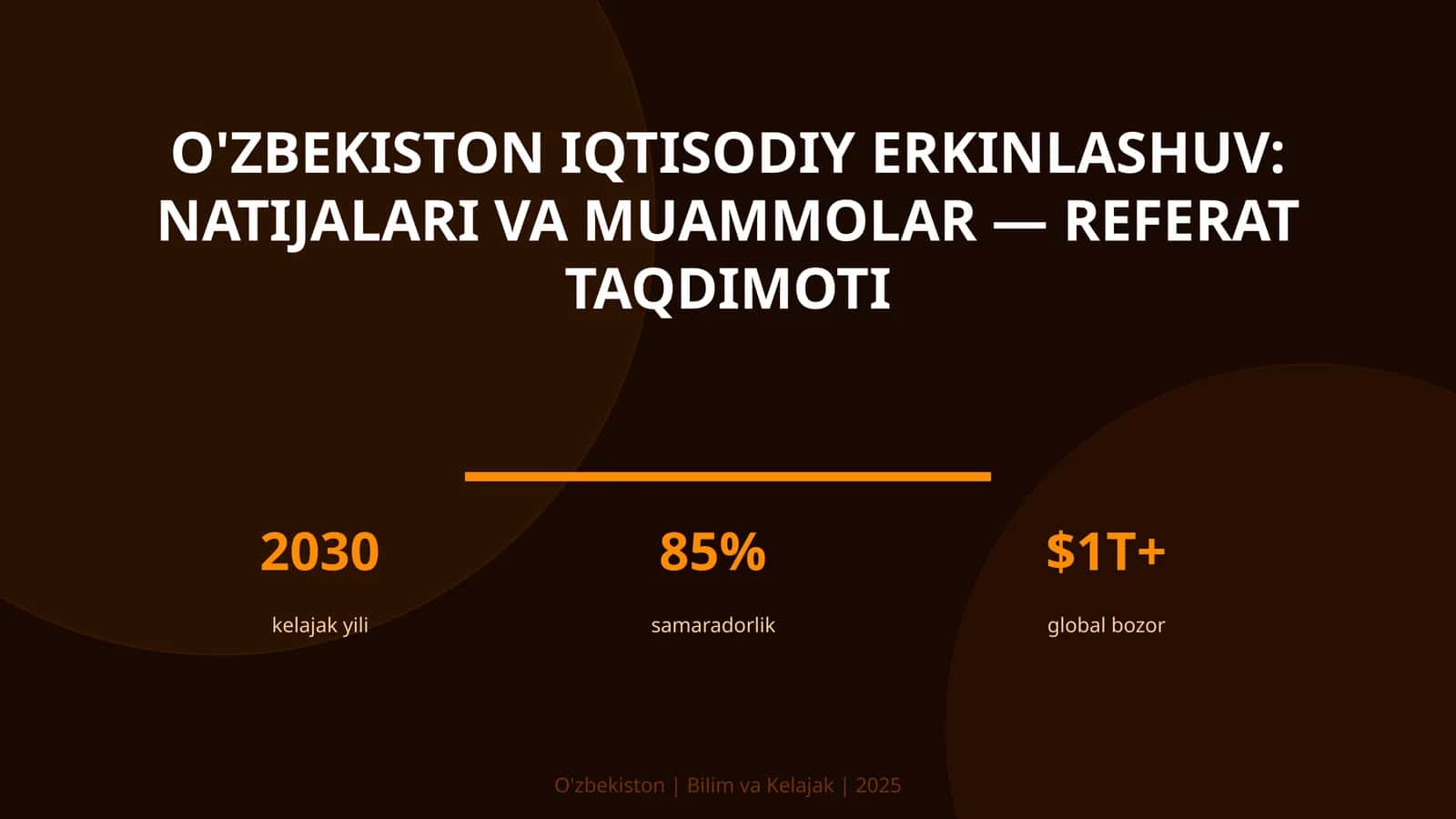 O'zbekiston Iqtisodiy Erkinlashuv: Natijalari va Muammolar — Referat Taqdimoti 1