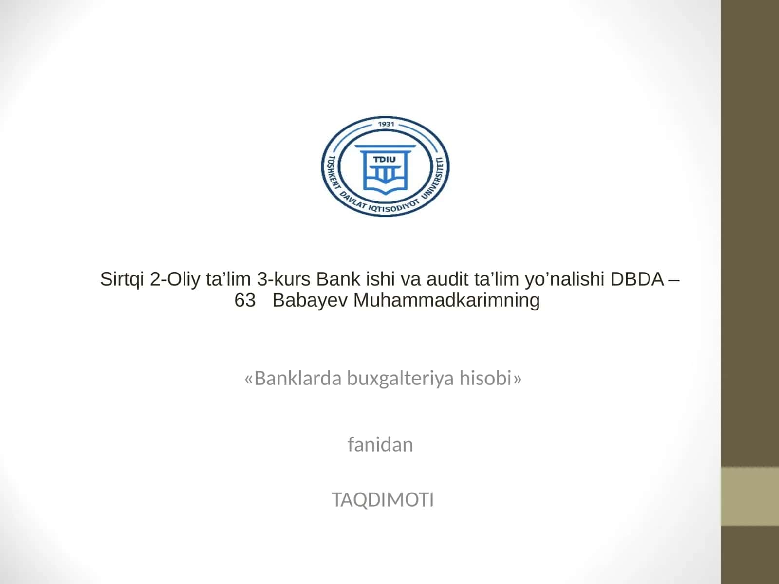 Banklarda buxgalteriya hisobi 1