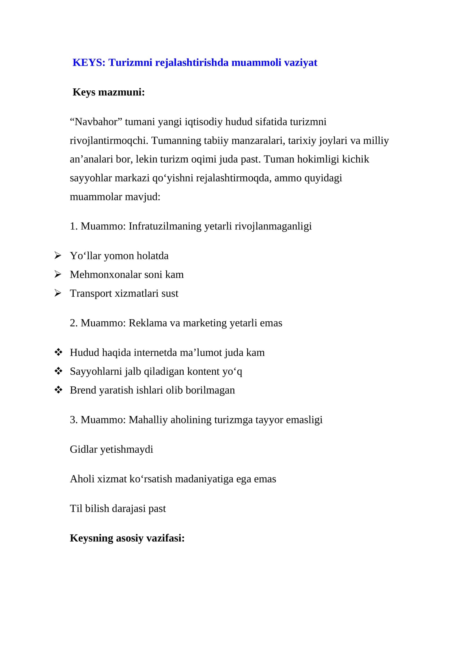 KEYS: Turizmni rejalashtirishda muammoli vaziyat 1