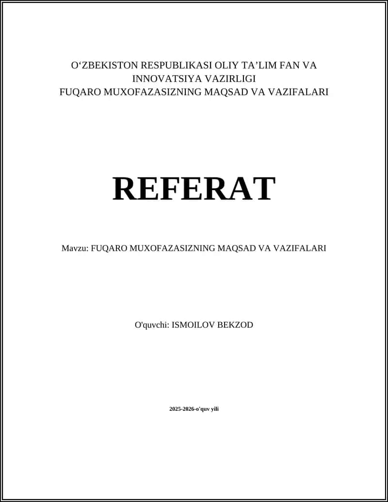FUQARO MUXOFAZASIZNING MAQSAD VA VAZIFALARI 1
