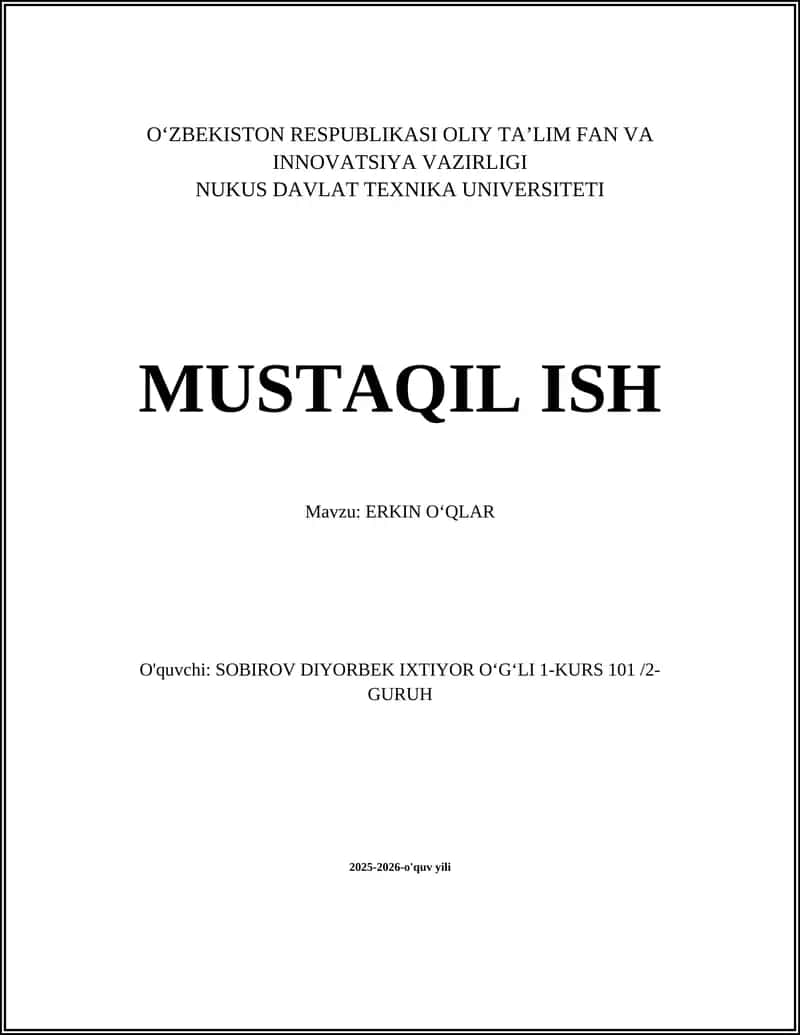 ERKIN OʻQLAR 1