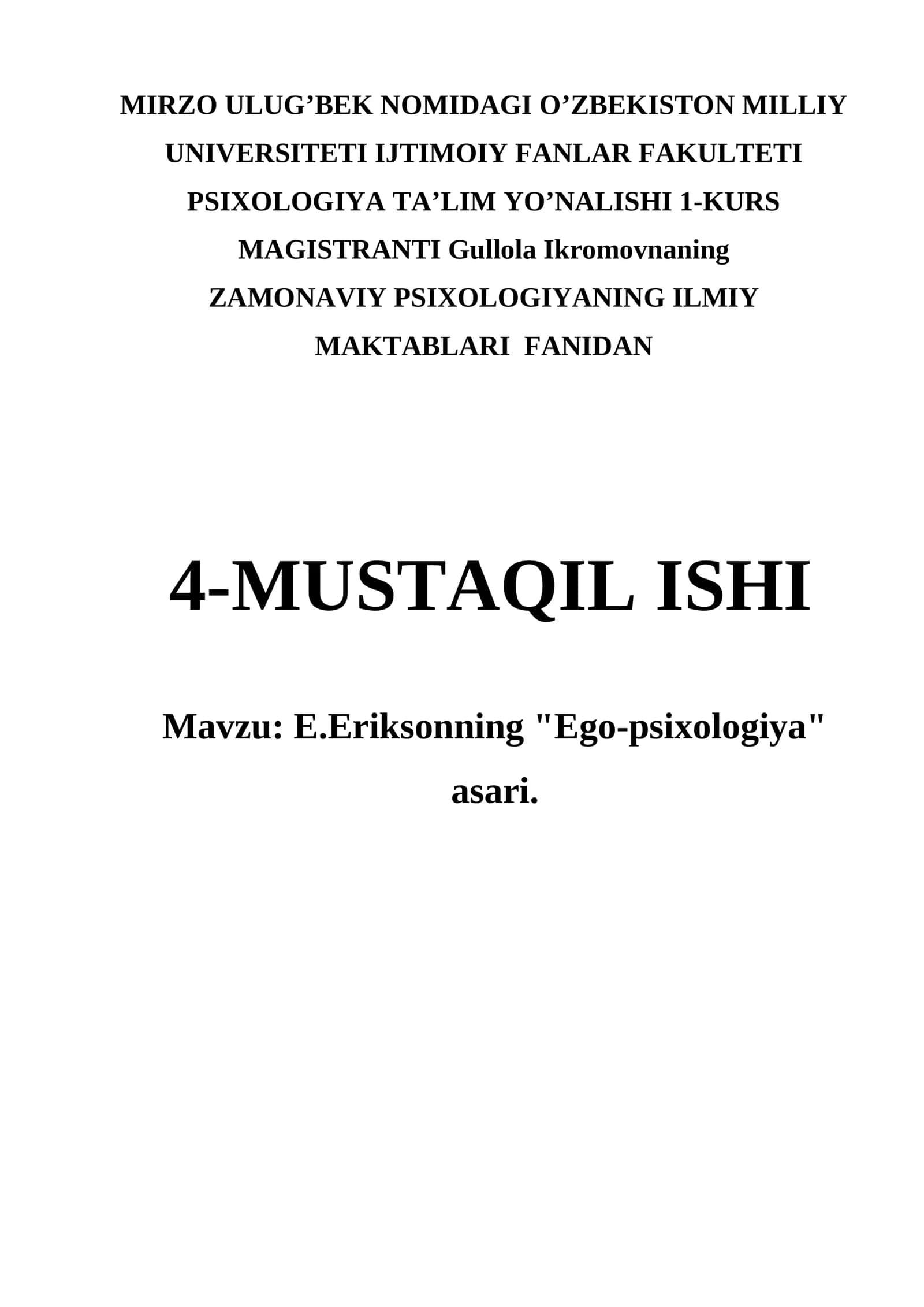 E.Eriksonning "Ego-psixologiya" asari 1