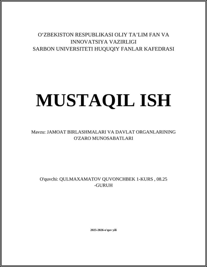 JAMOAT BIRLASHMALARI VA DAVLAT ORGANLARINING O'ZARO MUNOSABATLARI 1