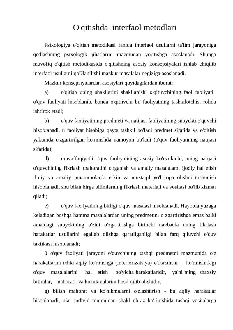 O'qitishda  interfaol metodlar 1
