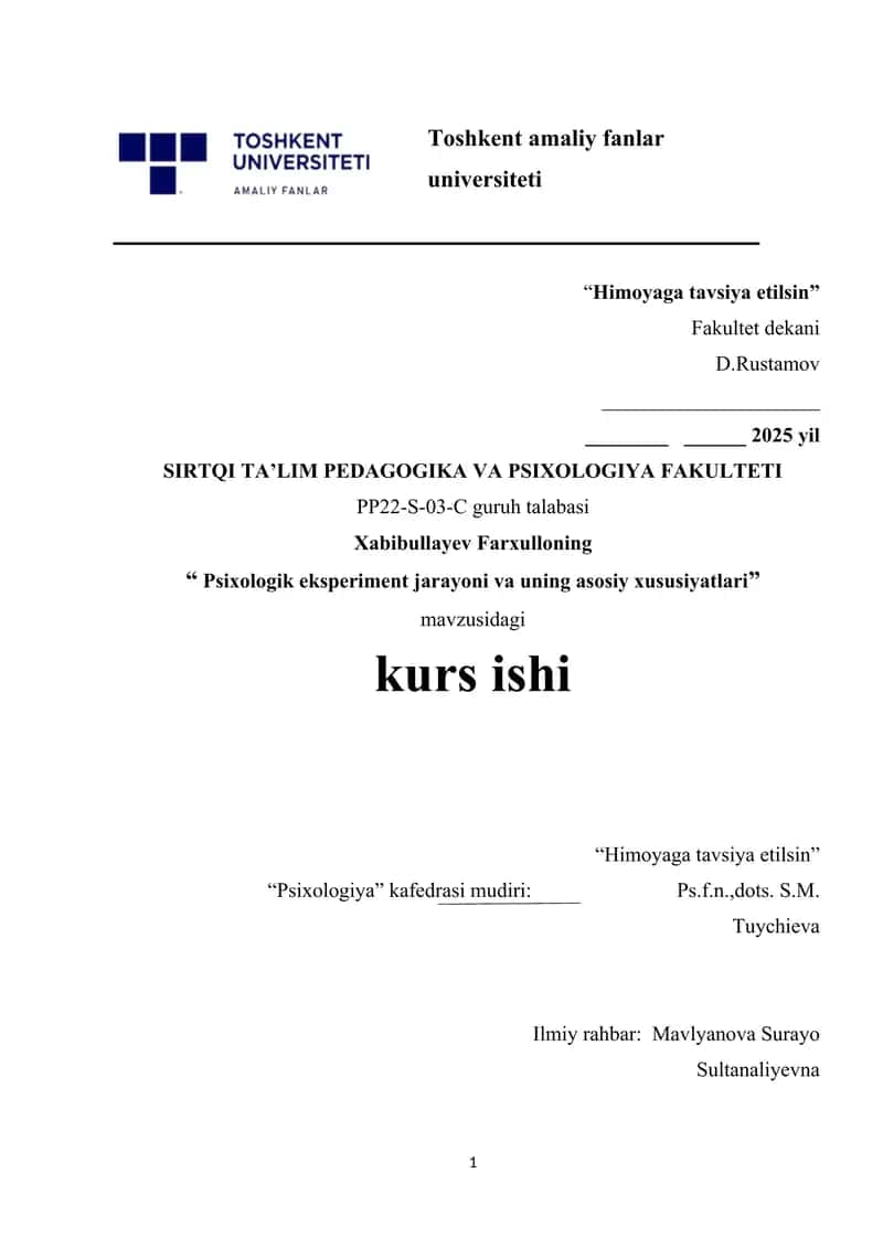 Psixologik eksperiment jarayoni va uning asosiy xususiyatlari 1