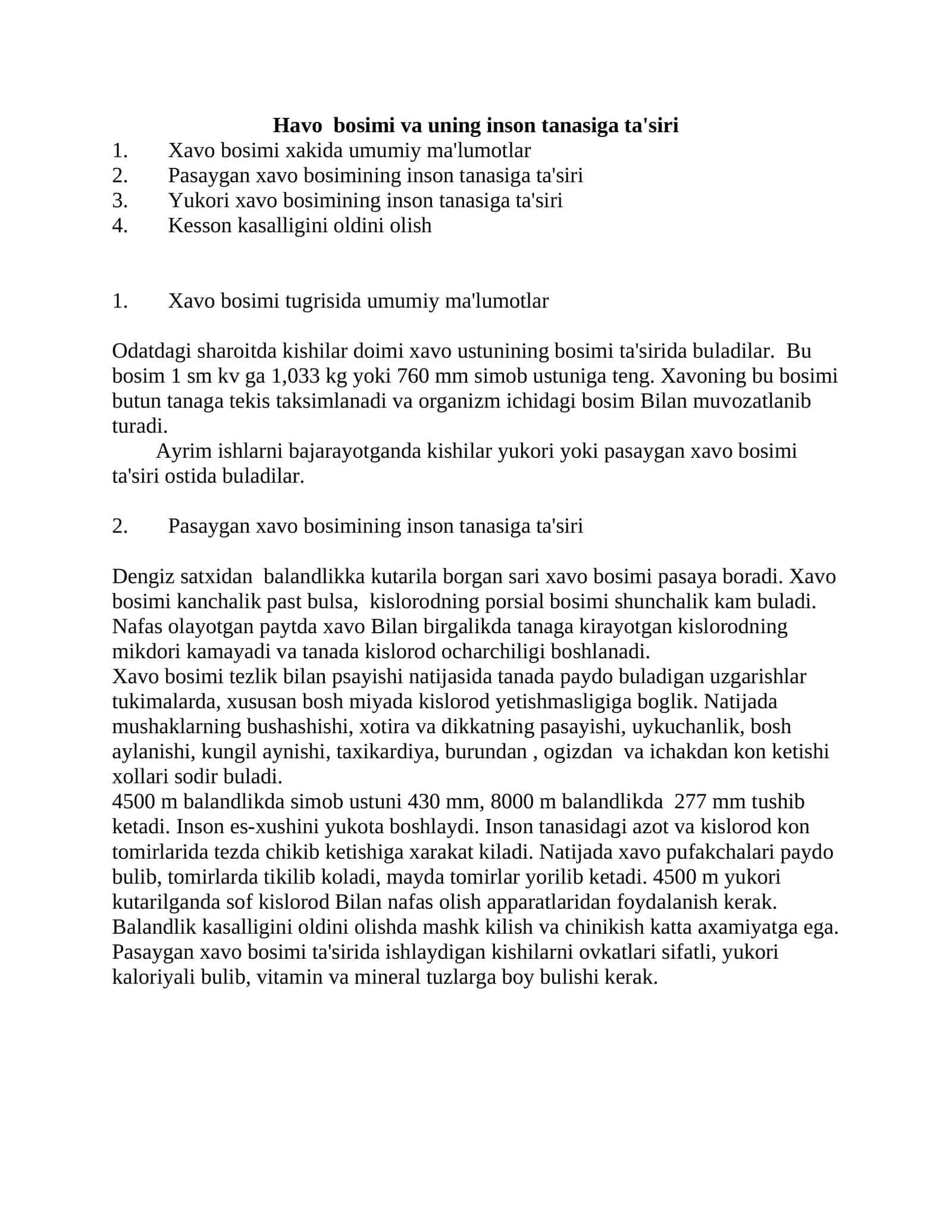 Havo bosimi va uning inson tanasiga ta'siri 1