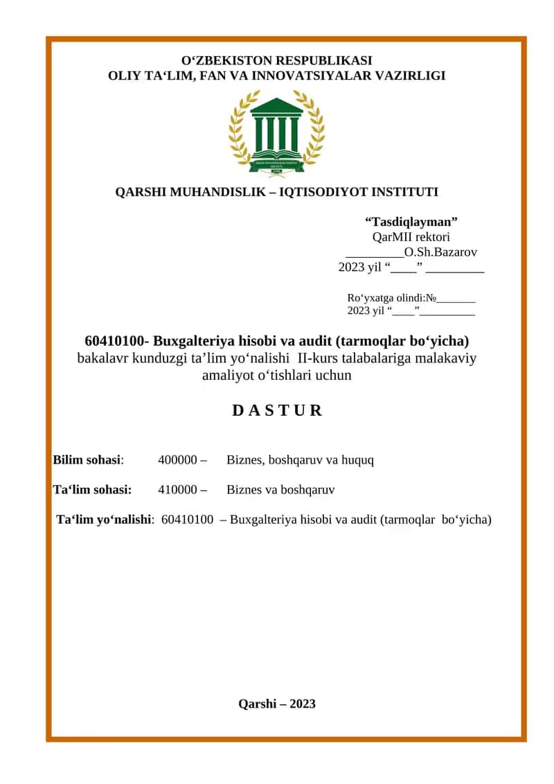 Buxgalteriya hisobi va audit (tarmoqlar bo‘yicha) 1