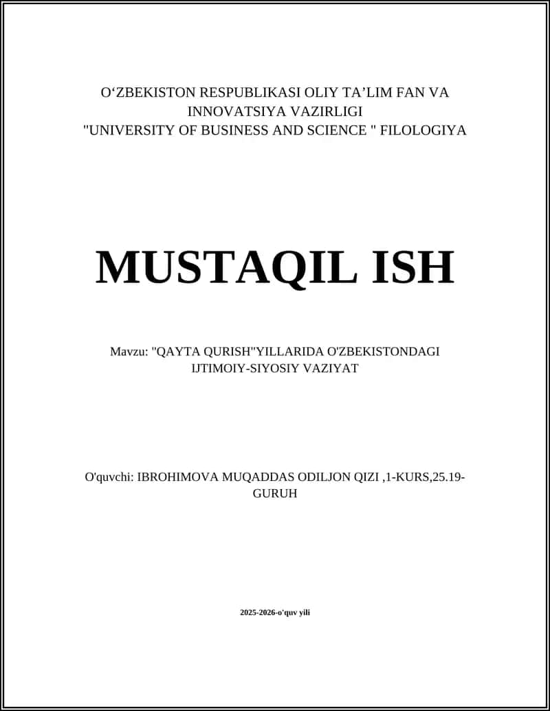 QAYTA QURISH SIYOSATINING O'ZBEKISTONDAGI IJTIMOIY-SIYOSIY OQIBATLARI 1